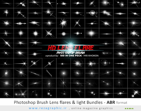 مجموعه براش افکت نوری و شراره لنز برای فتوشاپ - Photoshop Brush Lens flares Bundle